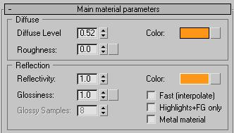 7 In the Main Material Parameters rollout > Diffuse group, click the Color swatch to open the Color Selector.