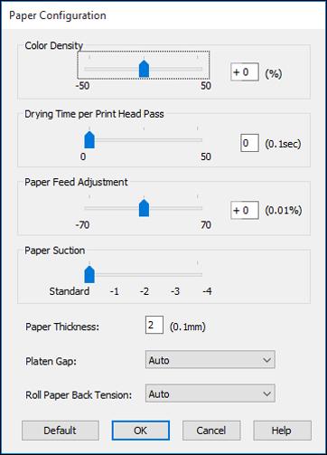Paper Configuration Options - Windows Select any of the available Paper Configuration