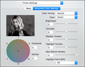 You can select any of the available options. Color Toning Adds tone (hue) to your black-and-white output. The default is Neutral, which provides a neutral tonal scale print.