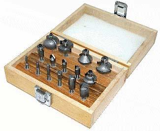 15 PC. ROUTER BIT SET This is a big 15 piece set that is all-inclusive of the most popular sizes and configurations that you will use in your router.