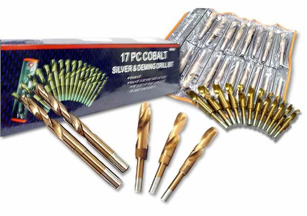17 PC. COBALT SILVER & DEMING DRILL BIT SET This is a 17 piece set of Cobalt, heavy duty machinist s bits with a 1/2 cut down shank for use in any drill or drill press with a 1/2 or larger chuck.