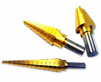 TITANIUM STEP DRILLS Step drills are the most convenient way to drill multiple sized holes in thin