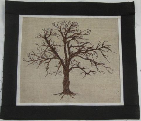 8. Sew 1 ½ x 11 ½ dark brown cotton (inner border) to top and