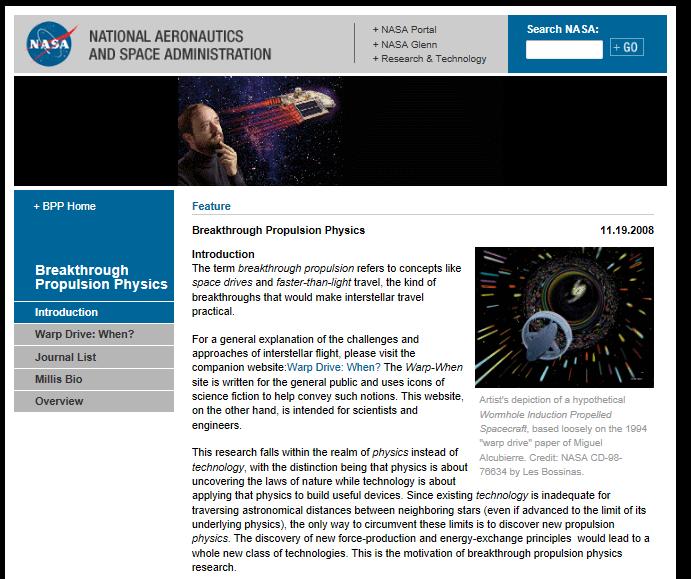 NASA Breakthrough Propulsion Physics Project 1996 2002.