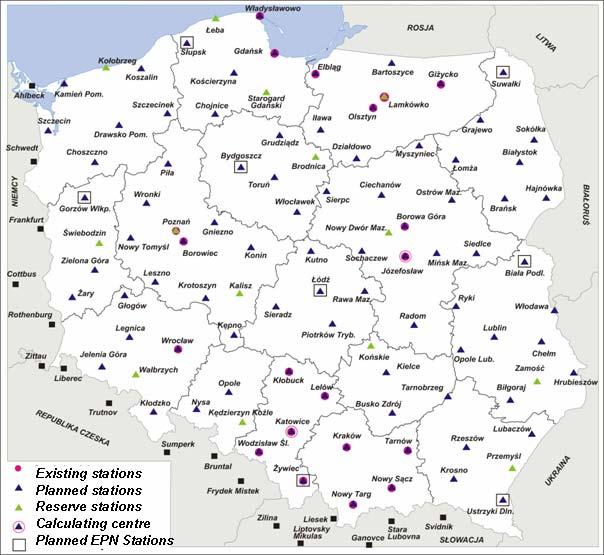ASG-EUPOS PROJECT 67 GPS stations built within the realised project, 8 GPS/GLONASS stations built within the realised, project 16 existing GPS reference stations situated in Poland, 3 existing