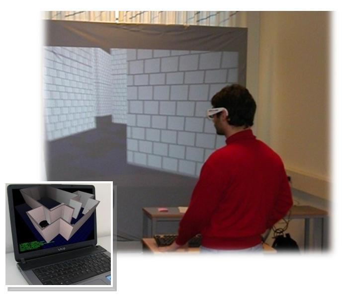 Figure 3: The visualization systems used in our tests: the Laptop (left) and the Wall (right). The two proposed approaches to stereo viewing are: Colored Anaglyph.