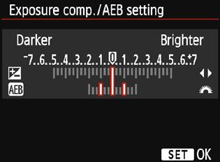 Standard exposure Darker exposure (Decreased exposure) Brighter exposure (Increased exposure) 118 AEB range 1 2 3 Select [Expo.comp./AEB].