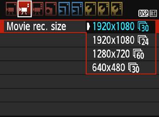3 Setting the Movie Recording Size The menu option [k2: Movie rec. size] enables you to select the movie s image size [****x****] and frame rate [9] (frames recorded per second).