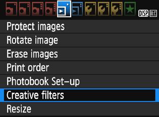 U Applying Creative Filters You can apply the following Creative filters to an image and save it as a new image: Grainy B/W, Soft focus, Fish-eye effect,