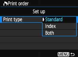 W Digital Print Order Format (DPOF) You can set the print type, date imprinting, and file number imprinting.