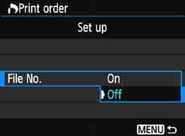) Setting the Printing Options Select [Print order]. 1 Under the [x1] tab, select [Print order], then press <0>. 2 Select [Set up].