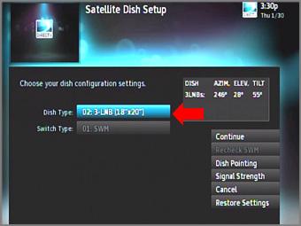 Receiver Settings Setting the Dish Type on a DIRECTV Receiver To work with the TracVision system, the DIRECTV receiver(s) must be set to the correct dish type for your particular configuration.