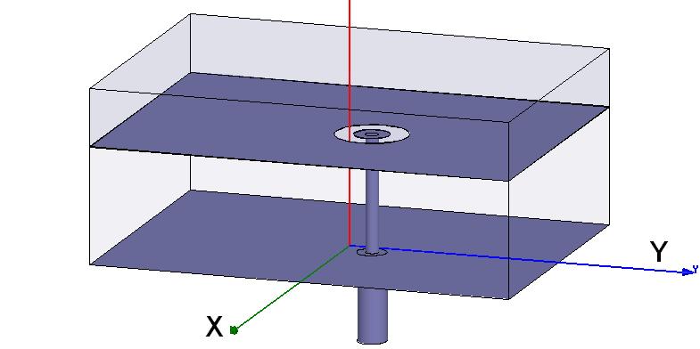 Figure 16 - Linearly polarized GPS antenna on high permittivity materials of ε r = 25 and ε r = 38. The substrate is ε r = 25 dielectric, and the superstrate is ε r = 38 dielectric.