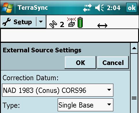 TerraSync Software In TerraSync 3.20 or greater, real-time settings include specifying the datum of the correction source.