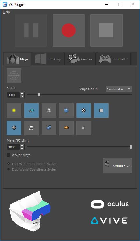 Users of VR-Plugin Professional can record HMD movement with the large Record-Button: Press Record on the UI You can
