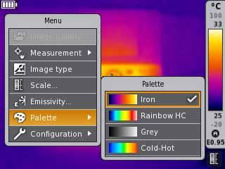 Selection of the color palette The single palettes can be selected directly by using the 1 button Joystick.