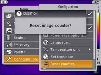 Reset image counter The function Reset counter allows to renumber stored images from the beginning.