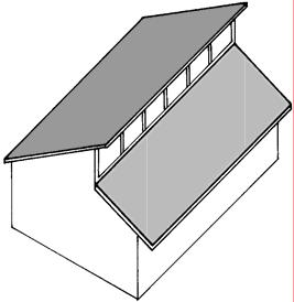 Bellcast Clerestory: This is a roof having two levels separated by a row of windows, which provide light and/or ventilation to the rooms below.