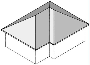 Gables on Four sides Helm Hip or Hipped: This is a roof with four sloping sides on a rectangular base.