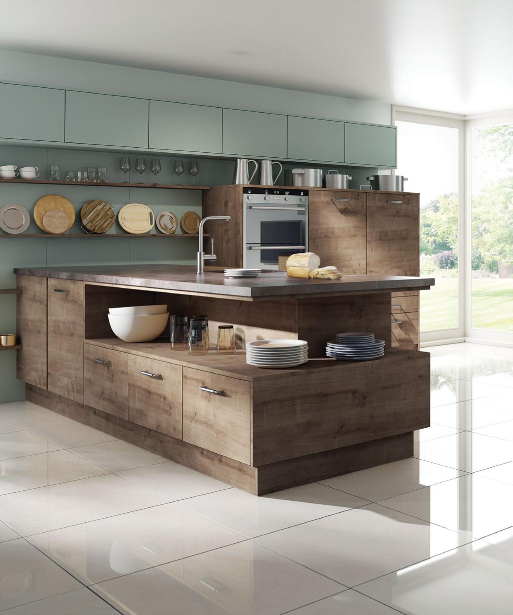 natural woodgrains, accents of colour and contemporary touches. Available in horizontal and vertical woodgrain.