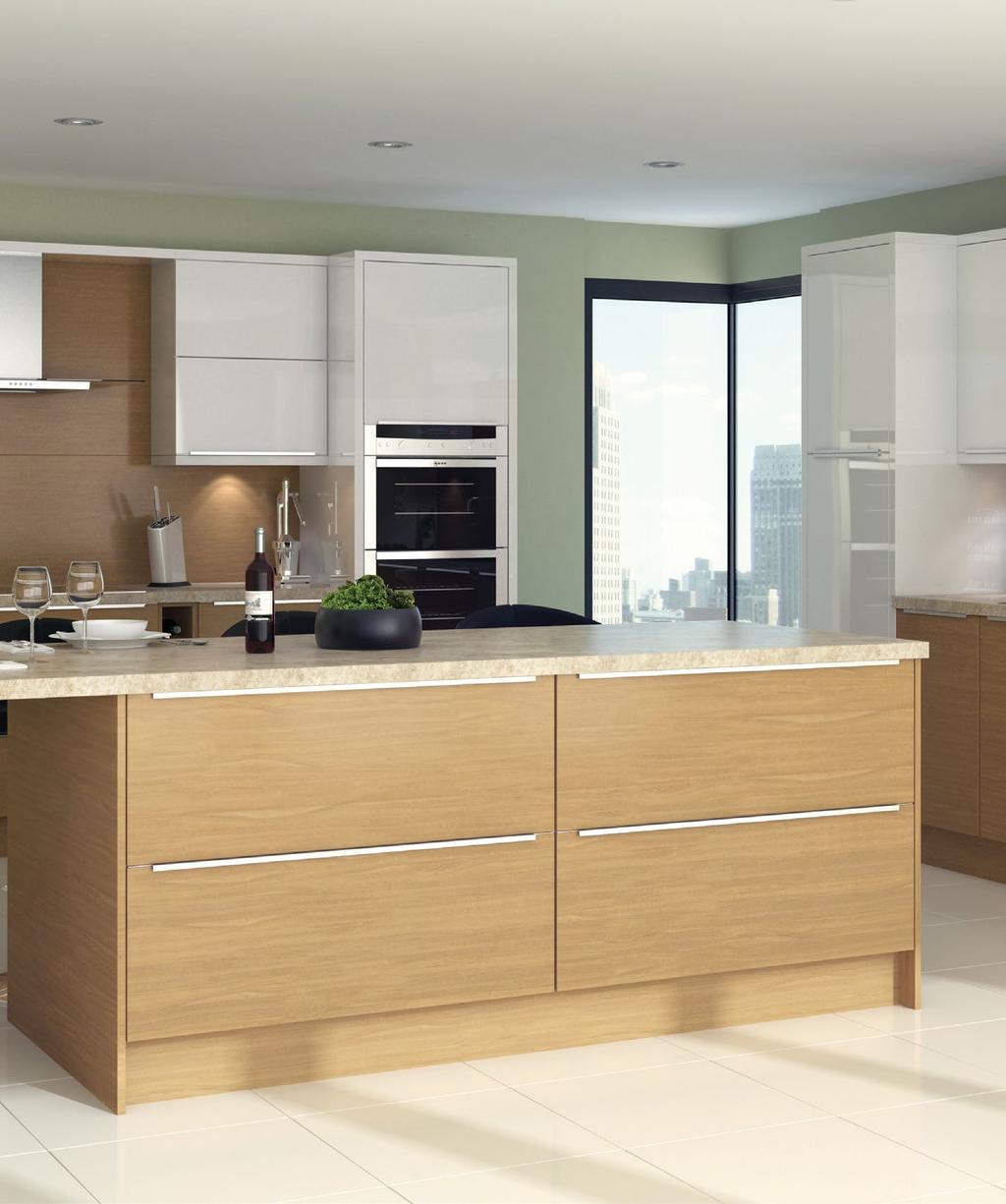 and contemporary slab-style kitchen suits a wide range of spaces.