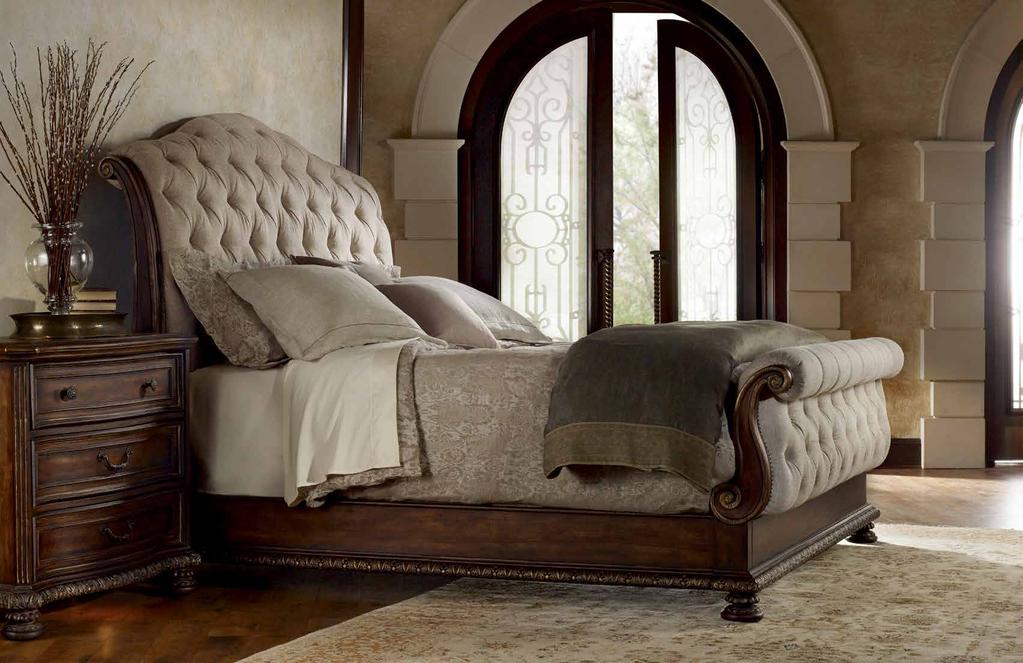 Grand scale and serpentine lines distinguish the statement Adagio sleigh bed.