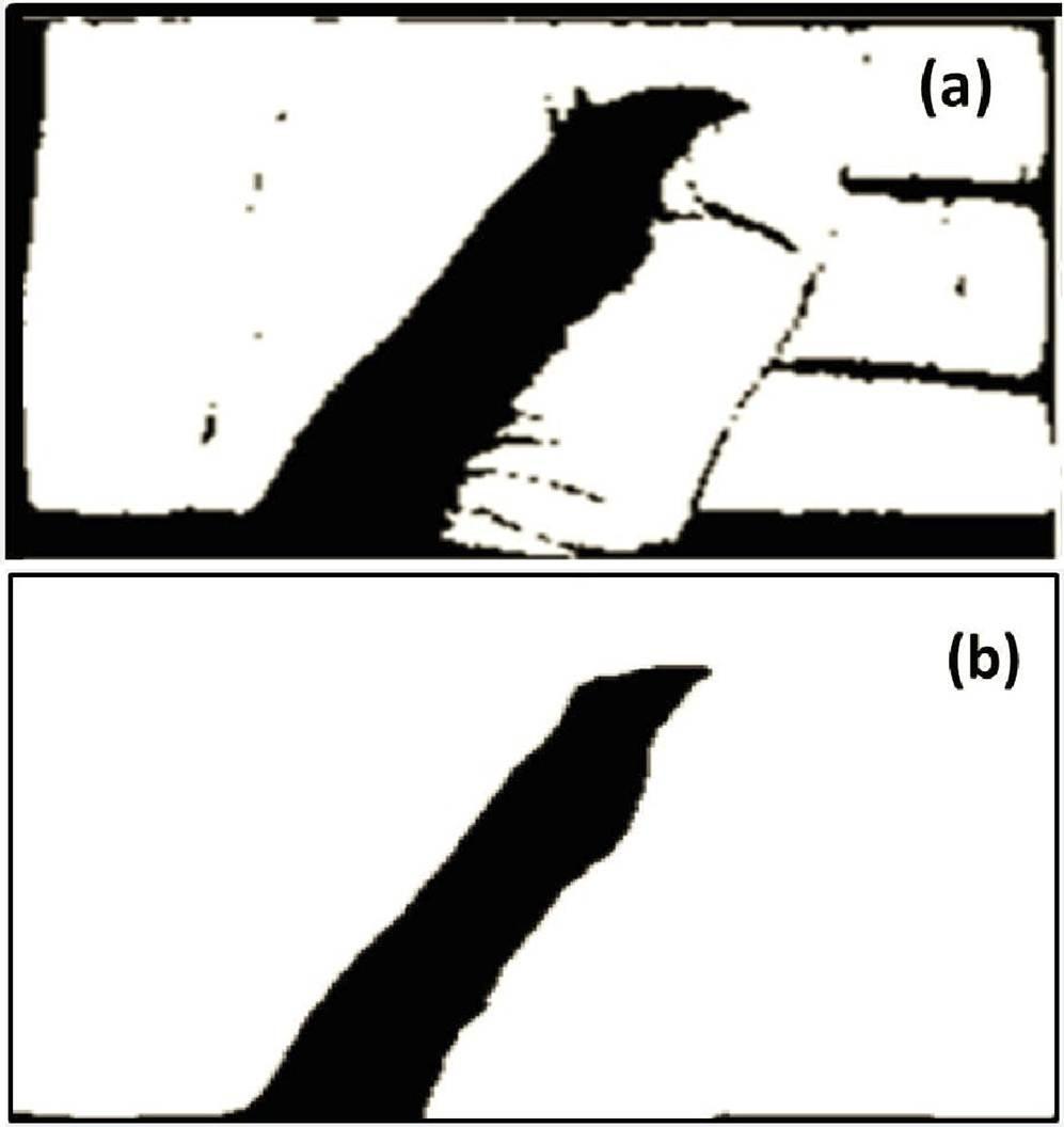 Chapter 2. Visual Interface on Palm 30 Figure 2.8: Raw image (a) and the image after noise reduction (b). n n p(i,j) i= n j= n g(d) = n 2 where p(i, j) is the value of pixel of the binarized image (i.