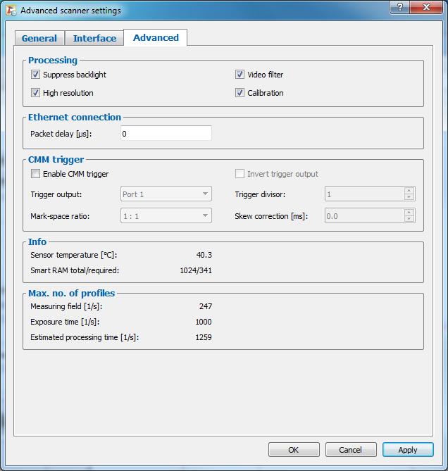 Working with scancontrol Configuration Tools Note: The "Output unit mode" and "IP address output unit" parameters are only effective using the scan- CONTROL Smart product series.