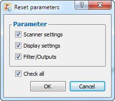 menu item "Parameters Reset..." or press the corresponding button (see Fig. 3.49) in the "General" toolbar. Fig. 3.49: "Reset" button A dialog is displayed (see Fig. 3.50) where you can select which parameters should be reset.