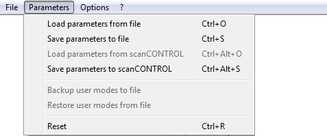 Save profiles: Saves profiles which are transferred by scancontrol to a file (see Chapter 3.6).