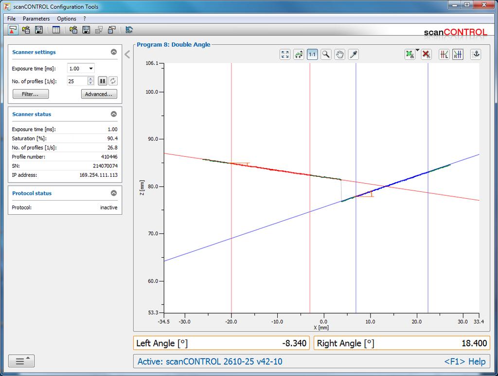 Description of the Measuring Programs 4.2.3 "Double Angle" Measuring Program Use the "Double Angle" measuring program to determine the angle of two straight lines to the X axis.