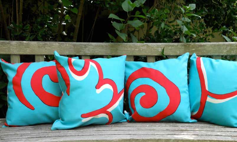 Are you drawn to Nature? Spiral hand-screened / acrylic ground thunderbird blue and rose red coast fabric At coast, we bring a different sense of design and aesthetics into people s daily lives.