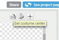 Press the delete key to erase the selection. The Set costume center button marks the center of your sprite.