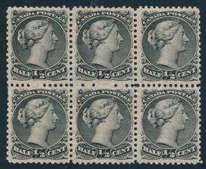 ...unitrade $400 87 88 87 * #21a 1868 ½c black Large Queen, Perf 11½x12, mint with original hinged gum