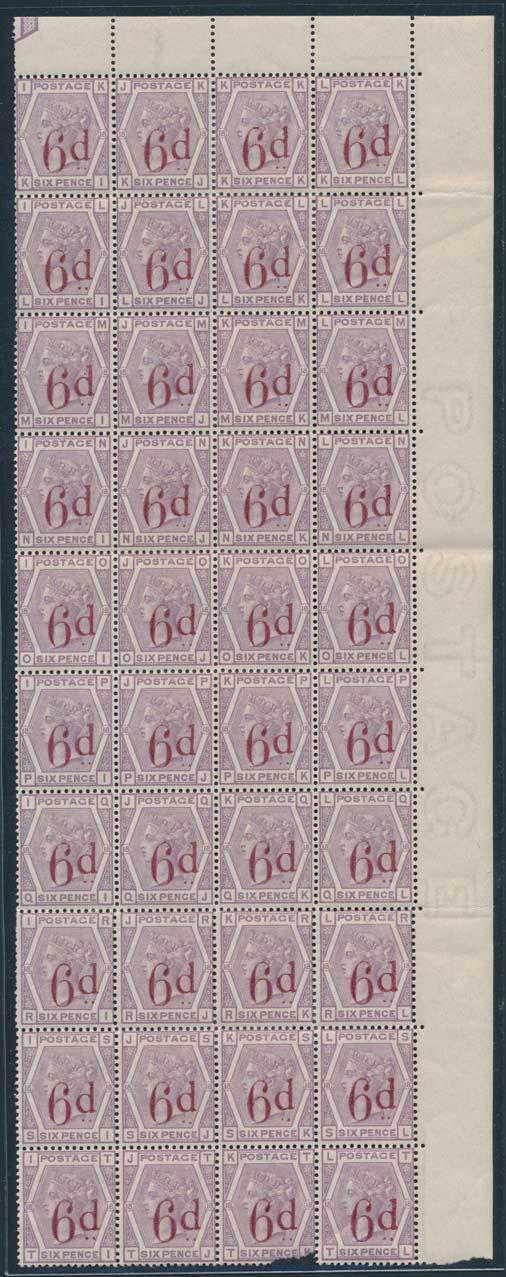 SPARKS AUCTIONS PRIVATE TREATY LIST #1 - APRIL 2013 PT1 ** 1883 6d in carmine on 6d violet Queen Victoria block of 40, from positions KI-KL to TI-TL, showing the slanting dots variety in positions