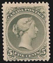 ...unitrade $500 96 (*) #24a 1868 2c green Large Queen on Watermarked Paper, unused (no gum) and showing a whole letter L of the