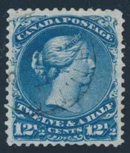 Large Queens continued 104 107 104 #28 1868 12½ bright blue Large Queen, used with light cds cancel, nice fresh stamp with deep