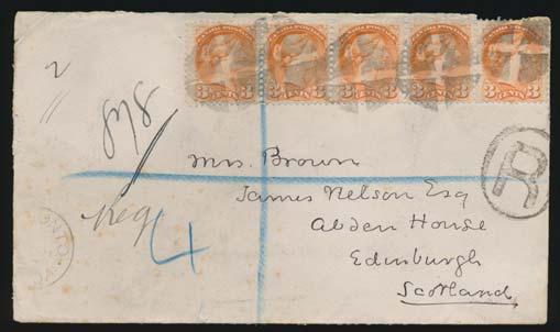 ...unitrade $300 130 #36, 41 1894 Advertising Cover to Sweden, franked with a 2c and a 3c Small Queen paying the 5c rate to Sweden.