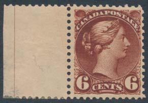 ...unitrade $1,800 140 */** #42 1890 5c grey Small Queen, upper left marginal strip of four, with