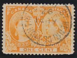 $50 158 ** #55 1897 6c yellow brown Jubilee Block of Four, mint never hinged, fresh and very well centered.
