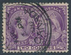 .. Unitrade $2,000 171 * #62 1897 $2 dark purple Jubilee, mint lightly hinged and very .