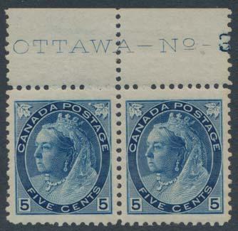 ..unitrade $1,800 196 ** #79 1899 5c blue Queen Victoria Numeral, mint never hinged,