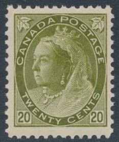 Canada Mint Sheets - Regular Sheet Issues 204 ** #84 1900 20c olive green Queen Victoria Numeral mint never hinged.
