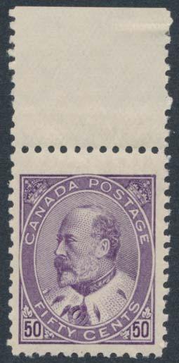 ... Unitrade $5,250 1908 Quebec Tercentenary 289 ** #93 1903 10c brown lilac King Edward, mint never hinged, with deep colour,