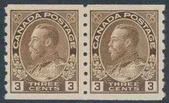324 * #126c 1924 1c yellow Admiral Vertical Pair, Imperforate Horizontally, from top of pane, 1st wet printing, mint lightly hinged, very fi ne.