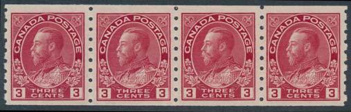 hinged, fi ne....unitrade $350 326 ** #129i 1918 3c brown Admiral Coil Paste-Up Pair, mint never hinged, very fi ne.