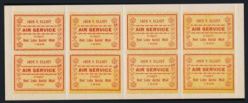 ...unitrade $585 497 */** #CL8, CL9 1926 (25c) Elliot-Fairchild Air Service, collection neatly mounted and described on two pages, with CL8 red on yellow single (NH), a CL8