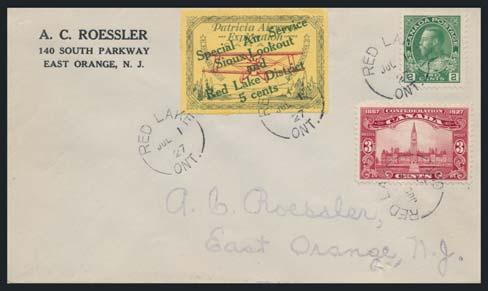 ... Unitrade $120 532 #CL25c 1927 Patricia Airways and Exploration Cover with CL25c, which has the Special Air Service Sioux Lookout and Red Lake District 5 cents overprint ascending in green.