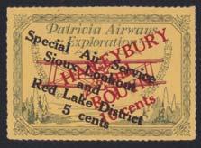...unitrade $380 538 x539 538 * #CL29 1927 10c green and red on yellow Rouletted Patricia Airways, with overprint type D in black. Mint hinged, with light gum disturbance and fi ne.