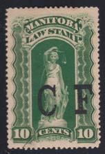 Provincial Revenues continued 647 x648 647 * #ML51 1885 10c blue green Manitoba Law Stamp, mint hinged, there is a tear at